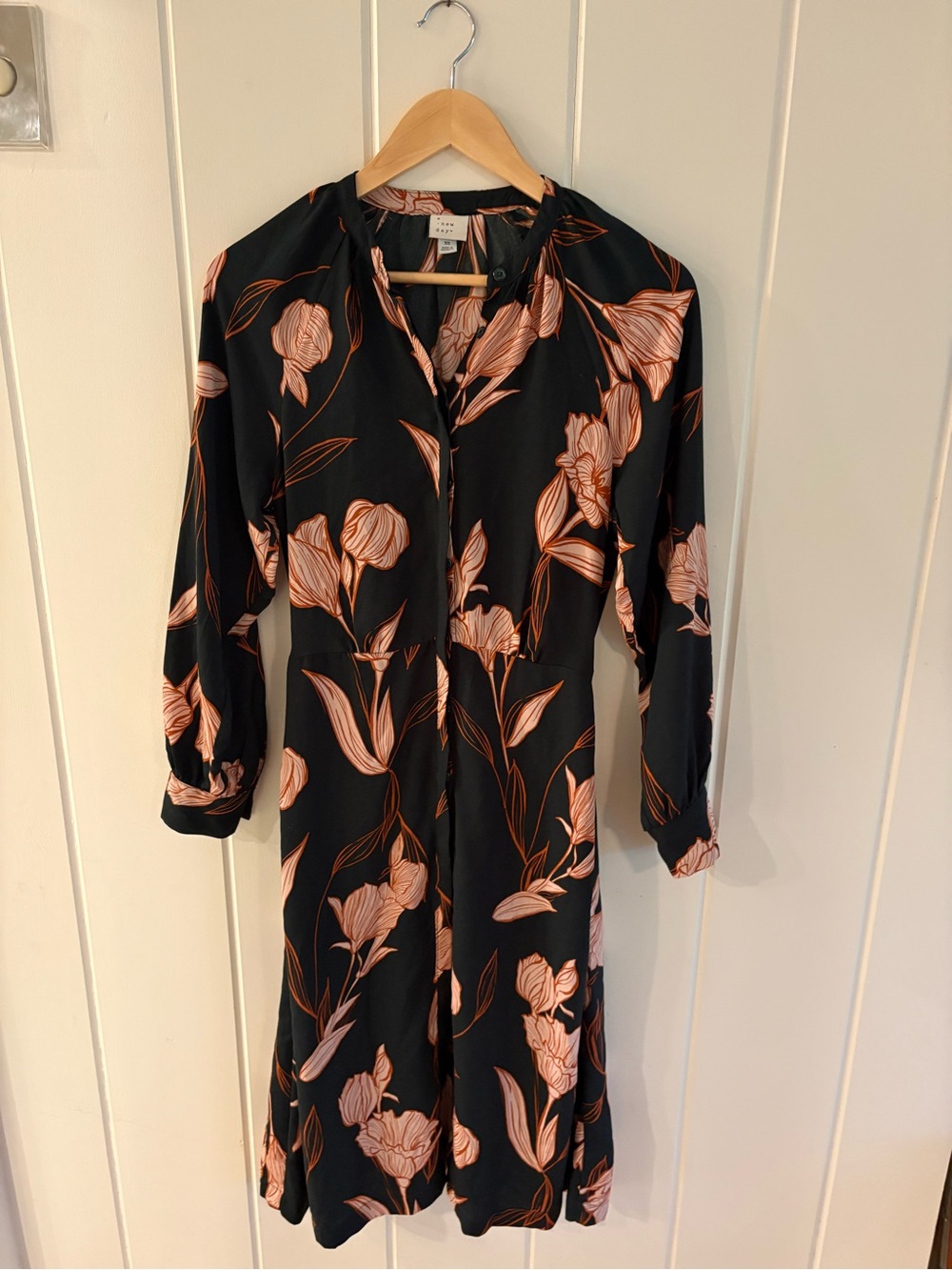 a new day Black Midi Dress with Peach Floral Print